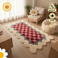 Rugs tuftarugs pink chess wave border white 190x100 pink rug