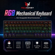 REDHONEY 65% Layout Red Switch Mechanical Keyboard Hot‑Swappable RGB Backlit Gaming Keyboard Full‑Ke