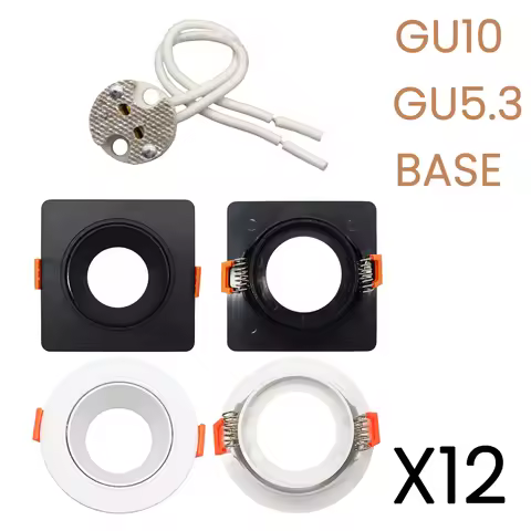 12pcs Led Base Bulb Holder Gu10 Gu5.3 Cearmic Lamp Holder Adjustable Ceiling Spotlight Kit White Bla