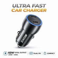 60W Dual PD Car Charger | USB-C Fast Charging for iPhone, Android & Laptop
