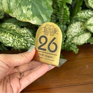 Stainless steel table number, 304 stainless steel with gold scratches. Laser engraved content, Size 