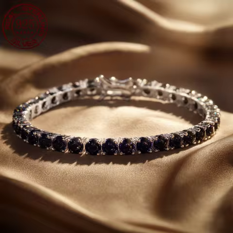 100% Real S925 Sterling Silver Plated 18K Gold 5A Grade Zircon Black Tennis Bracelet for Men and Wom