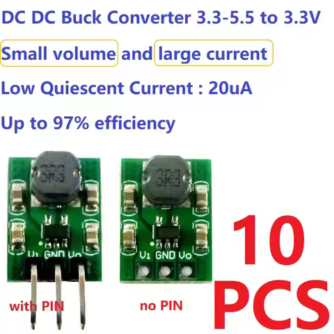 10pcs mini 2A 3.7V 4.2V 4.5V 5V to 3.3V DC DC Buck Step Down Converter Module ND0533MA