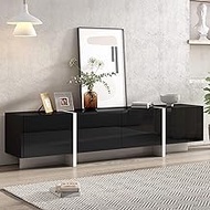 Merax Contemporary Rectangle Design TV Stand for Television Up to 80", Unique Style Console Table, Modern Storage Cabinet with High Gloss UV Surface for Living Room, 74.8" Length, Black