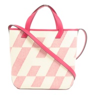 HERMES 帆布Cabas H En Biais 27手挽肩背兩用袋Rose Shocking
