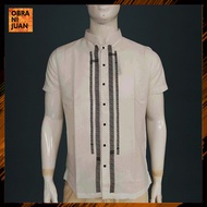 Obra ni Juan Inno Fit (Regular Fit) Polo Barong with print- Chinese Collar - White (#2758)