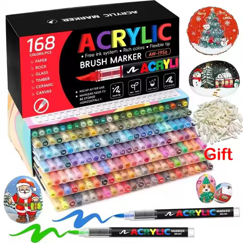 12/168 PCS GN Acrylic Color Soft Tip Markers Painted Graffiti Ceramic DIY Gfit Marker Christmas Scho