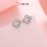 CHY SILVER women's 4-leaf clover SILVER earrings with real SILVER stones