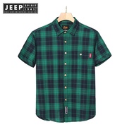 Jeep spirit 1941 estd shirt oversized new short sleeved plaid cotton loose half sleeved shirt thin b