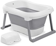 hauck Foldable Baby Bath with Stool Wash N Fold L for Babies & Toddlers from Birth to 18 kg, Drain P