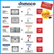 Branded Kitchen Sink with Branded Mixer Sink Tap Package (Blanco Kohler Carysil Elkay Tramontina Dam
