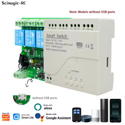 4 Channel WiFi AC DC7-32V 85-250V 110V 220V Receiver 10A 16A Relay 4ch Motor Controller Module Works