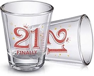 2 Pieces Finally 21 Shot Glass 2 oz 21st Birthday Gift for Women, Shot Glass Decoration for Celebrat