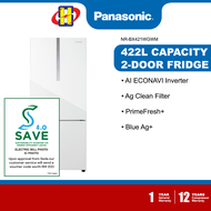 (Save 4.0) Panasonic Refrigerator (422L / White) ECONAVI Inverter Blue Ag Prime Fresh+ Bottom Freeezer 2-Door Fridge NR-BX421WGWM