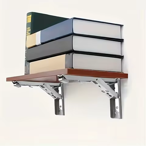 2PC 8 Inch Heavy Duty Folding Shelf Brackets, Collapsible Wall Mounted Brackets for Table Work Bench