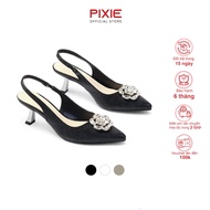 Slingback Shoes 5cm Sparkling PU Leather with Pixie Rose Stone H416