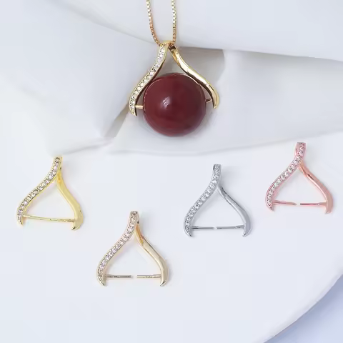 Pendant Pinch Clip Bail Clasps Brass Cubic Zircon Charms Bale Pinch Clasps Connector For DIY Jewelry