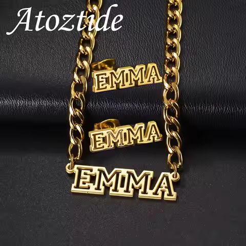 Atoztide 5mm NK Chain Custom Hollow Name Necklace Earring Jewelry Set For Women Men Personalized Sta