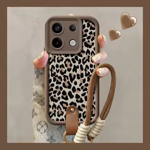 Leopard Print Wrist Chain Case For Redmi Note 13 12 11 10 9 8 7 Pro Plus 11s 13C 12C 14C Shockproof 