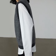 學院復古風V領雜灰色羊毛針織馬甲背心 杲果GAOGUO原創設計師女裝