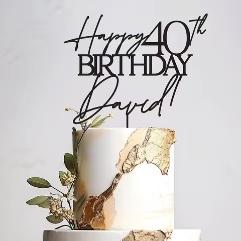 Personalized Happy Birthday Cake Topper with Name Birthday Cake Topper Favor 25th 30th 40th 50th Ann