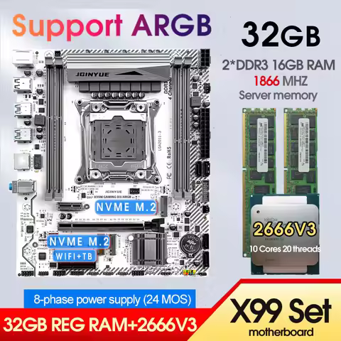 X99 DDR3 Quad channels Motherboard set LGA 2011 V3 kit xeon with E5 2666V3 CPU 2*16G=32GB DDR3 1866M