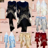Baju Tunang Nikah Perempuan Kurung Moden Plain Border Lace MUSTIKA Kurung Pahang Hitam Putih Baby bl