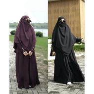 Abaya Syari Set Khimar Cringkle Silk Premium II Abaya Dress Plain Syari Cringkle Silk Set