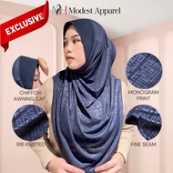 M&H 3D EMBOSSED MONOGRAM BOKITTA SO TRELLA Ribbed Knitted Instant Hijab Malaysian Sukob / Misre