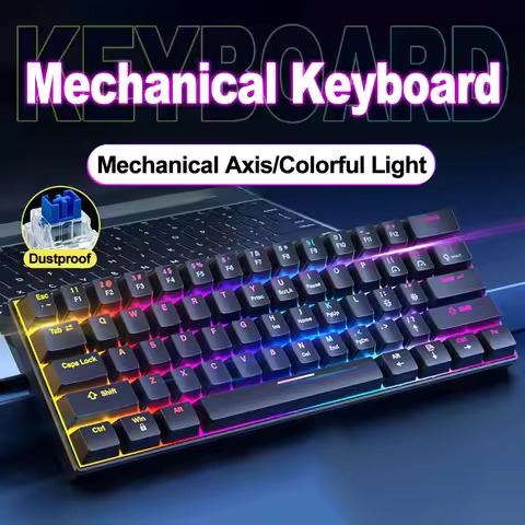 K61 Wired Cyan Axis Mechanical Keyboard RGB Colorful Backlit Ergonomic Design 61 Keys Mini Gaming Ke