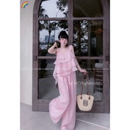 Women's 2-Piece Ruffles Dress SET & Straight Pants, Korean Fashion Set, Dynamic Feminine Style