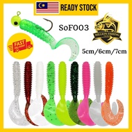 【SoF003】1PACK Spinning Tail Soft Plastic Lure 5cm/6cm/7cm  Micro SP Fishing Baits Umpan Geli-Geli Ca