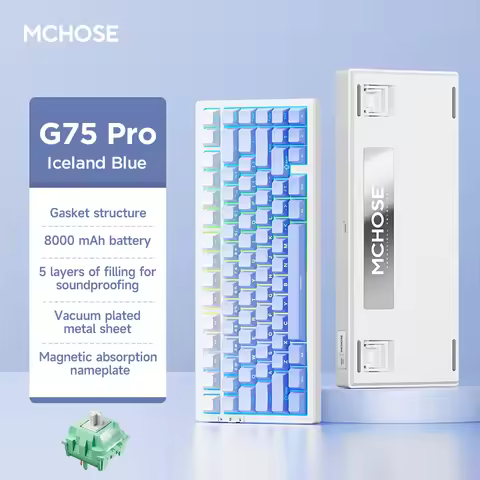 MCHOSE G75 Pro Mechanical Keyboard Customized Tri-mode Wireless RGB Hot Swap 8000mAh PBT Gasket Blue