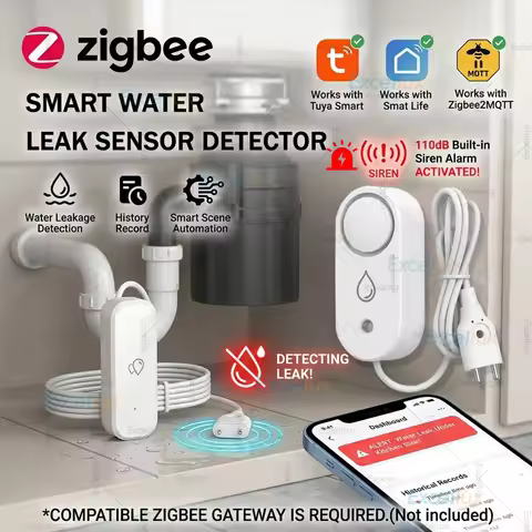 Smart Water Leak Sensor For Tuya ZigBee 3.0 Flood Leakage Sensor 110dB Sound Alarm Remote Monitor Ki