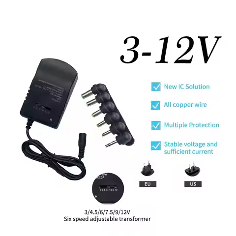 1 Set Multi Voltage AC220V TO DC3V 4.5V 6V 7.5V 9V 12V EU US Converter Adapter Plug Adjustable Adapt