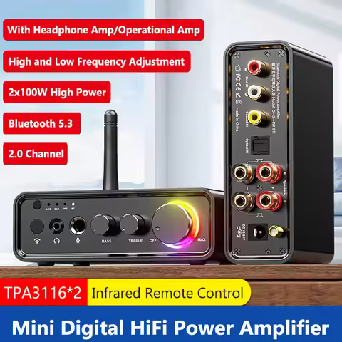 Bluetooth 5.3 Mini TPA3116D2 Class D Power Amplifier 2.0 Audio Amplifier 100Wx2 200W with Microphone