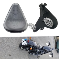 Motorcycle Flame PU Leather Driver Solo Seat 3"; Spring Bracket For Harley Sportster Bobber Chopper 