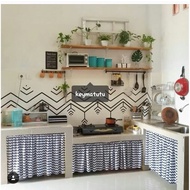 Gorden Kolong Meja Dapur Zigzag Hitam Monochrome