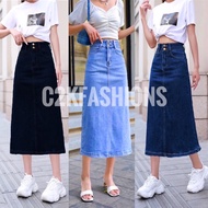 Highwaist Span Jeans Skirt / 7/9 Jeans Button Span Skirt / Plain Span Jeans Skirt