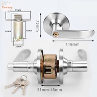 PEWANYMX Door Lock Lever, Satin Brass Finish Interior Reversible Privacy Door Handle, with Round Trim Easy To Install Straight Lever Hardware Lockset For Left/Right Handed