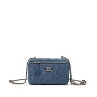 Chanel Blue Quilted Denim Heart Crush Long Vanity Case Silver Hardware