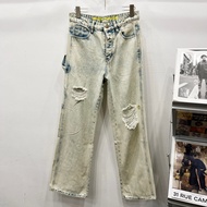 ZHTH Drew 25ss Jeans Smiley Distressed Ripped American Men's Trousers Wide-Leg Fashion Loose Jeans