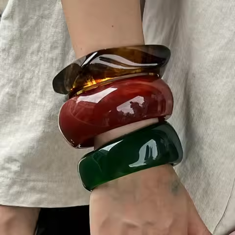 Ingemark 3 Styles Vintage Irregular Glossy Resin Acrylic Bracelets for Women New Trend Boho Wide Ban