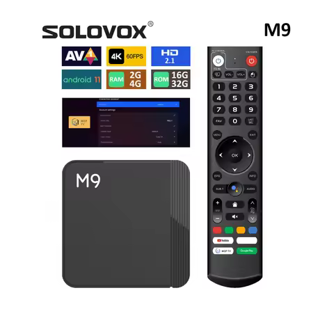 SOLOVOX 2024 M9 MGPTV Live Android 11 OTT BOX 2G 16G 4G 32G S905Y4 Quad Core Dual WiFi BT5 Stalkerma