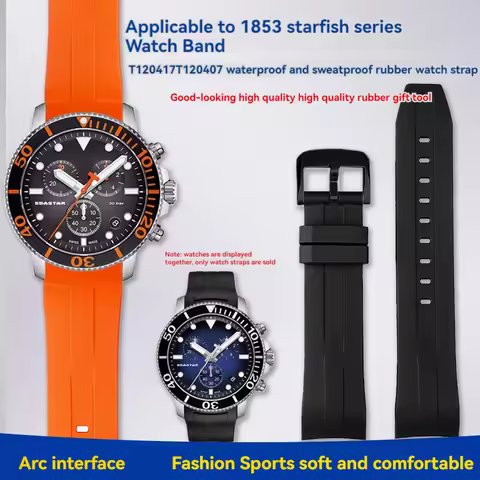 22mm Curved End Rubber Watchband for Tissot 1853 Starfish Diving T120 Citizen Blue Angel JY8078-52L 