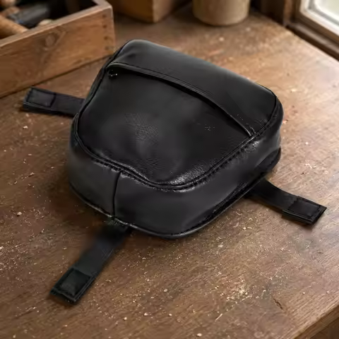 Motorcycle Fuel Cell Bag Black Flap Fuel Cell Bag Motorcycle Leather Pouch Soft Textured