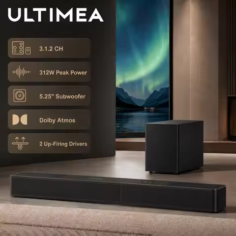 ULTIMEA Poseidon M70 312W 3.1.2ch Dolby Atmos Soundbar with 5.25'' Wireless Subwoofer&2 Up-Firing Dr