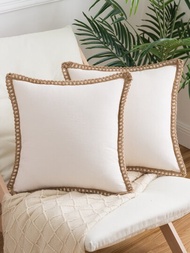 1入組米色裝飾抱枕套織物對比裝飾靠墊套無填充物適用於客廳家居裝飾