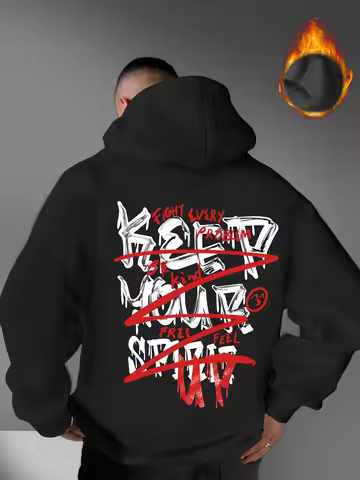 Men Hoodie Vintage Drip Graffiti Slogan Print Retro Streetwear Minimal Typography Casual Autumn Wint
