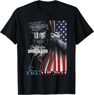 Informal Clothing Tops Ropa Hombre One Nation Under God Trump 2024 American Flag T-Shirt Women Men